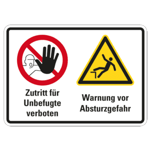 Hinweisschild Zutritt verboten, Absturzgefahr, Kunststoff ...